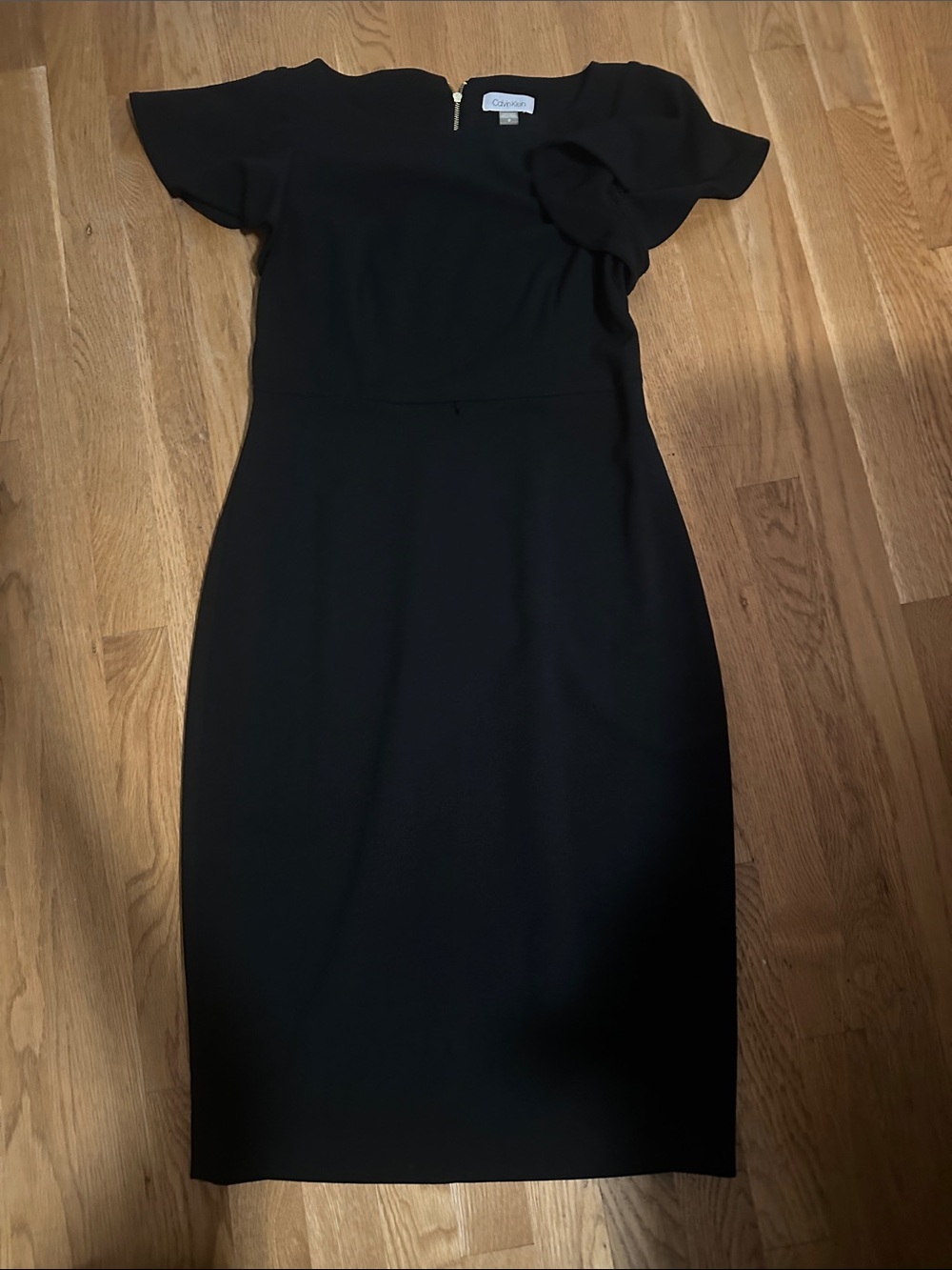 Calvin Klein Black Flutter-Sleeve Midi Sheath Dress